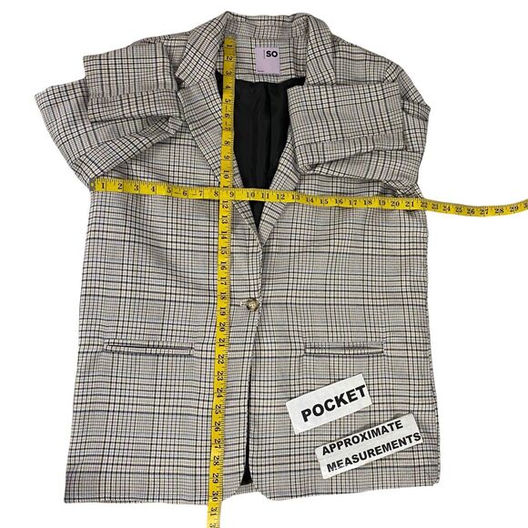 SO Blazer Womens Large Light Academia Jacket Work Office Casual Preppy Tan Plaid - Picture 8 of 16